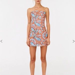 With Jean Strapless Mini Dress - Blue and Brown